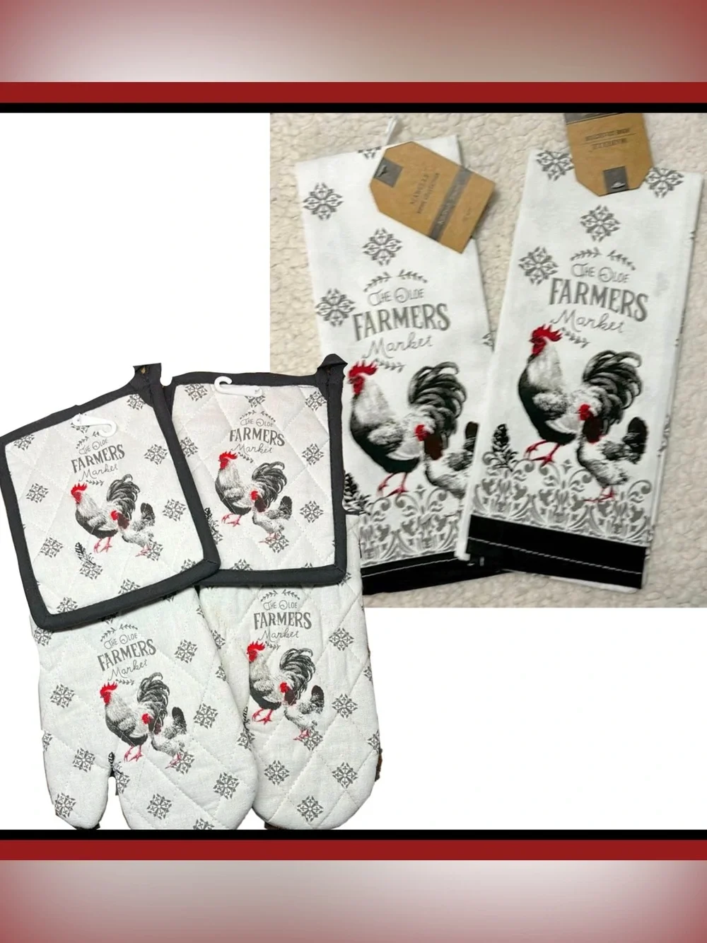 NWT 3-pc Set French Country Oven Mitt, Hot Pad & Tea Towel Fine Quality